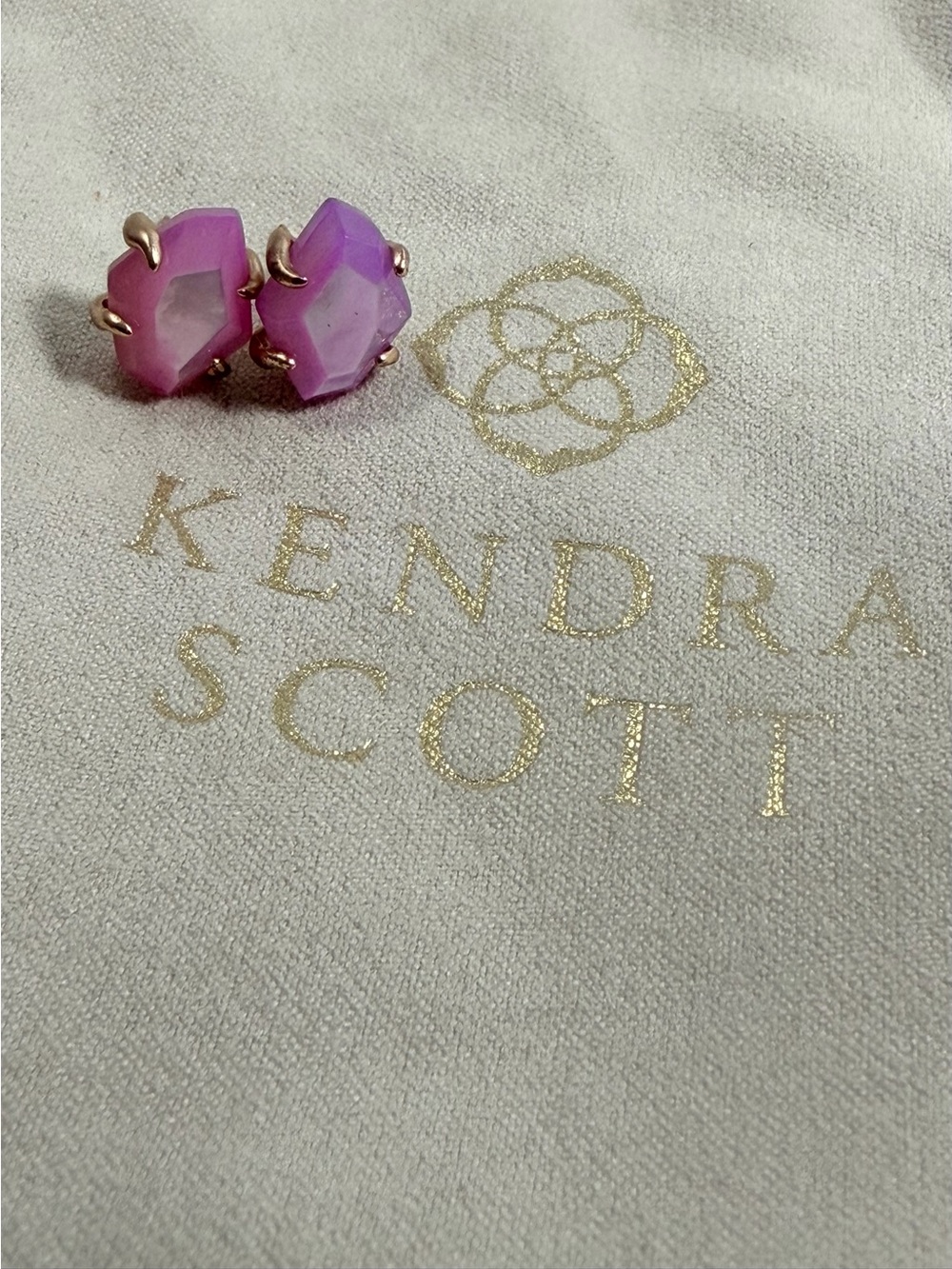 Kendra Scott Inaiyah Pink Purple Stud Earrings Rose Gold Plated Faceted Stone